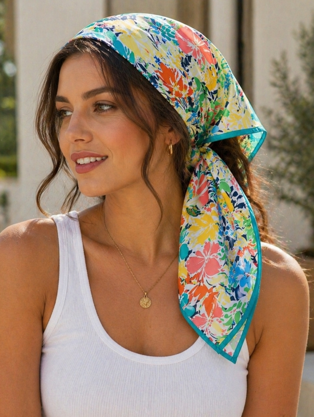 Floral print Silky Satin Scarf/Headscarf / Wrap